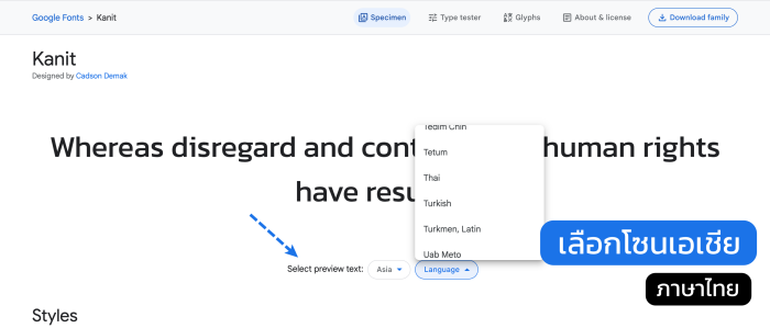 วิธีเลือกฟอนต์ไทยใน Google Fonts